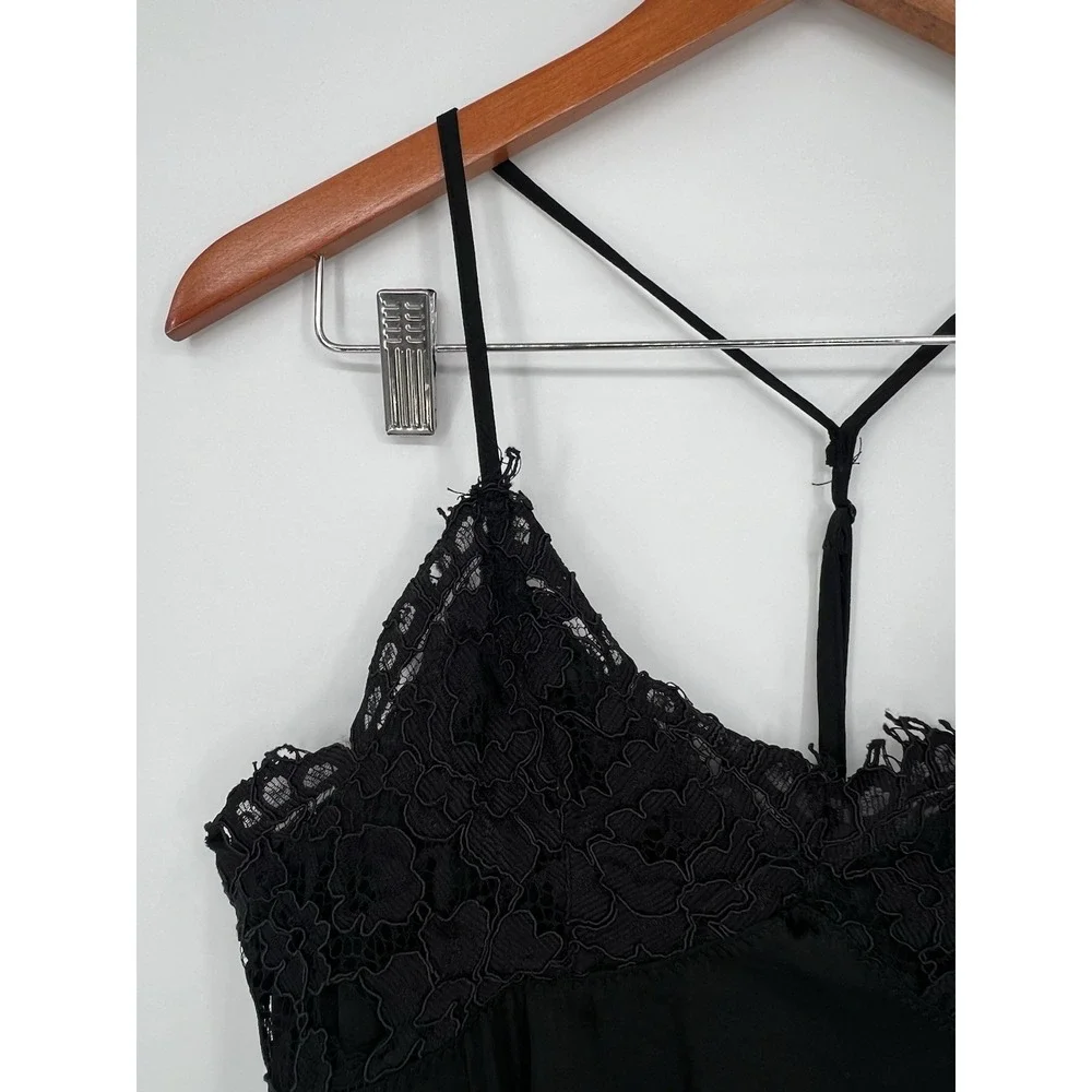Free People Intimately sz SP Black‎ Lace Trim Dot Mesh Teddy Bodysuit